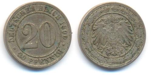 20 Pfennig 1890 F Kaiserreich: Kleinmunten koper-nikkel, Postzegels en Munten, Munten | Europa | Niet-Euromunten, Verzenden