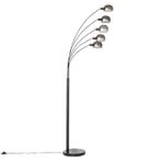 Design vloerlamp zwart met smoke glas 5-lichts - Sixties, Huis en Inrichting, Lampen | Vloerlampen, Nieuw, Overige materialen