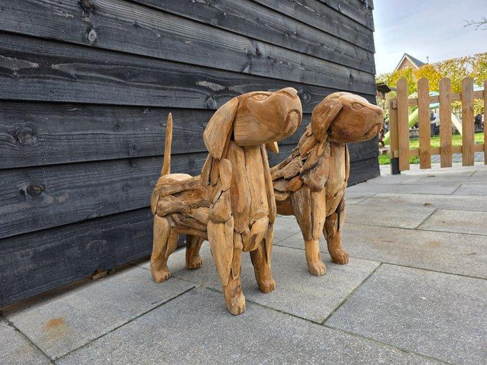Beeld, Large Set Dogs - 49.5 cm - Hout, Antiek en Kunst, Kunst | Designobjecten