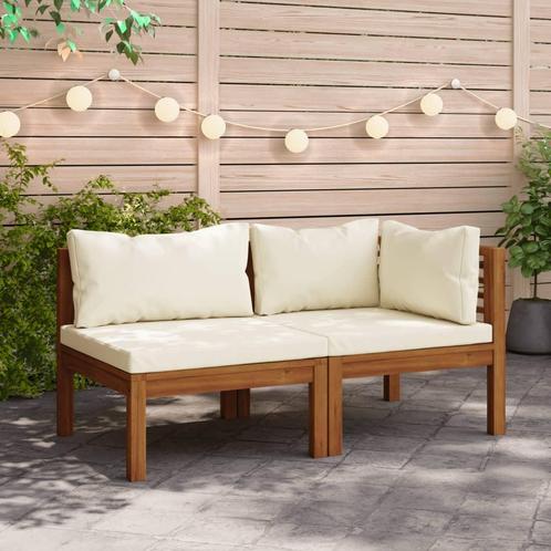 vidaXL 2-delig Bankstel met crèmewitte kussens massief, Tuin en Terras, Tuinsets en Loungesets, Nieuw, Hardhout, Verzenden