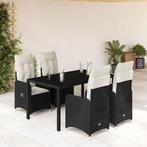 vidaXL 5-delige Bistroset met kussens poly rattan zwart, Tuin en Terras, Verzenden, Nieuw, Rotan, 4 zitplaatsen