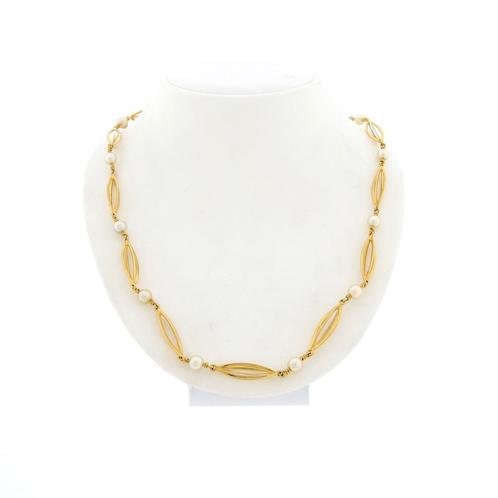 Gouden fantasie ketting met parels | 54 cm (schakelketting), Sieraden, Tassen en Uiterlijk, Kettingen, Overige kleuren, Gebruikt