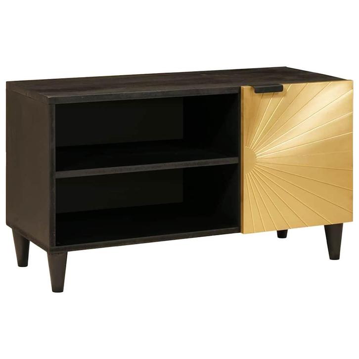 vidaXL TV-kast met plank Zwart en Goud 80 x 33 x 46 cm, Huis en Inrichting, Woonaccessoires | Cd- en Dvd-rekken, Nieuw, Verzenden