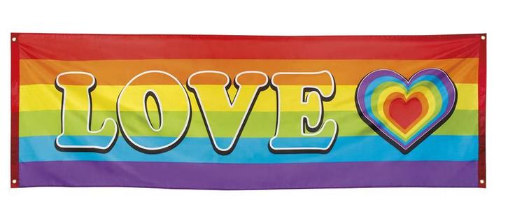 Banner Regenboog Love 74x220cm, Hobby en Vrije tijd, Feestartikelen, Nieuw, Ophalen of Verzenden