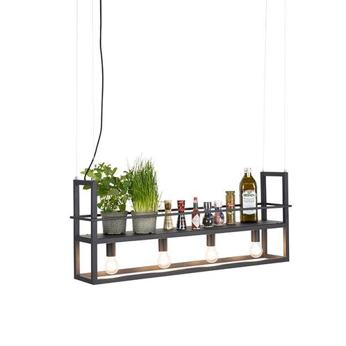 Hanglamp zwart met rek 4-lichts - Cage Rack, Huis en Inrichting, Lampen | Hanglampen, Nieuw, Overige materialen, 75 cm of meer