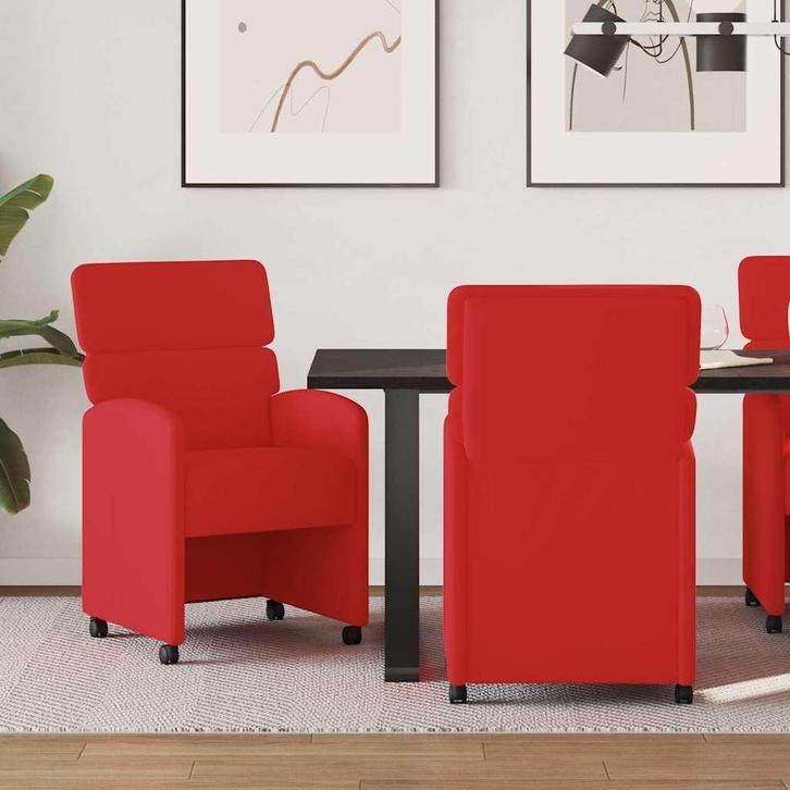 vidaXL Dining Stoelen met Wielen 2 pcs Rood 58 x 65 x 98 cm, Huis en Inrichting, Stoelen, Rood, Nieuw, Verzenden