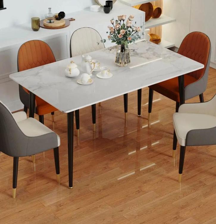 Marmeren Eettafel 120x70cm – Rechthoekig met Metalen Frame, Huis en Inrichting, Tafels | Eettafels, 50 tot 100 cm, 100 tot 150 cm
