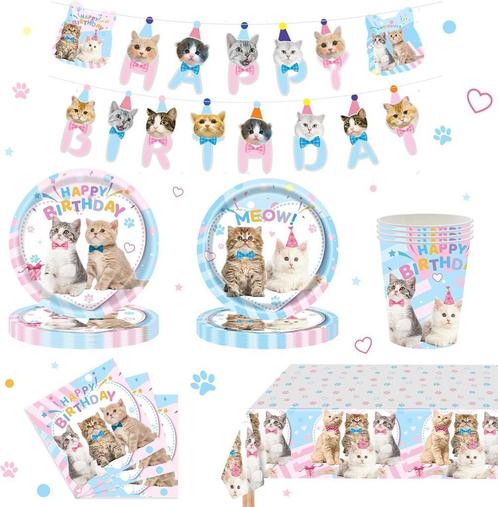 98-delige party set Happy Cats pastel XL, Dieren en Toebehoren, Katten-accessoires, Nieuw, Verzenden