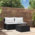 vidaXL 3-delige Loungeset met kussens poly rattan zwart, Verzenden, Nieuw, Rotan, Loungeset
