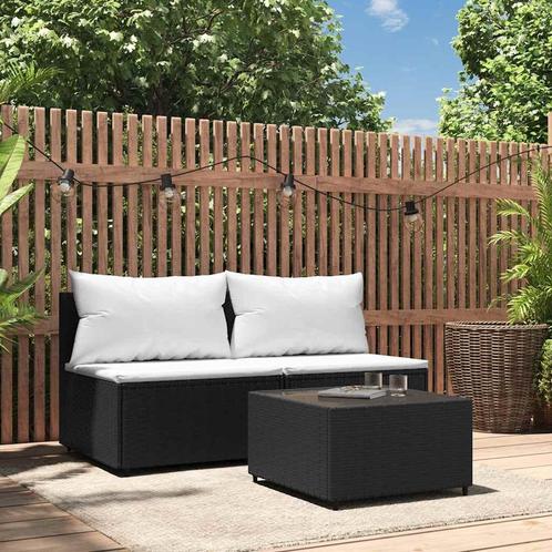vidaXL 3-delige Loungeset met kussens poly rattan zwart, Tuin en Terras, Tuinsets en Loungesets, Loungeset, Nieuw, Rotan, Verzenden
