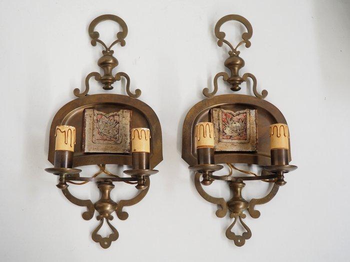 Bronze large wall lamps with carved wood - Wandlamp - ., Antiek en Kunst, Curiosa en Brocante