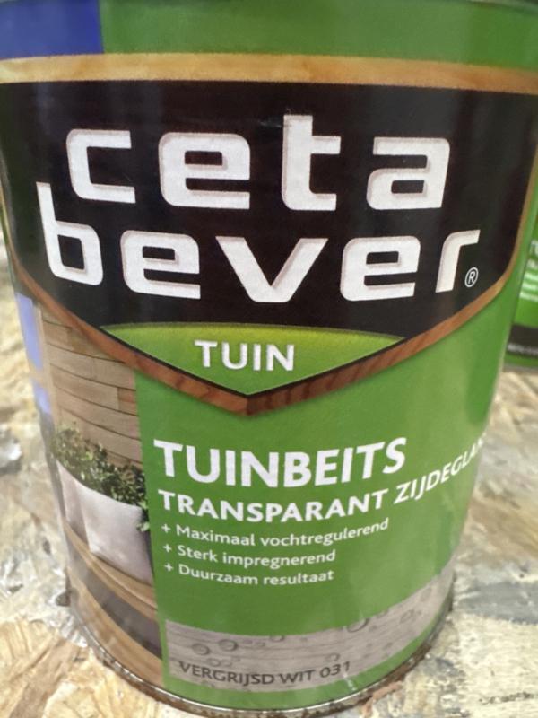 Cetabever tuinbeits - vergrijsd wit 031 transparant zijde..., Doe-het-zelf en Verbouw, Verf, Beits en Lak, Beits, Wit, Nieuw, Minder dan 5 liter