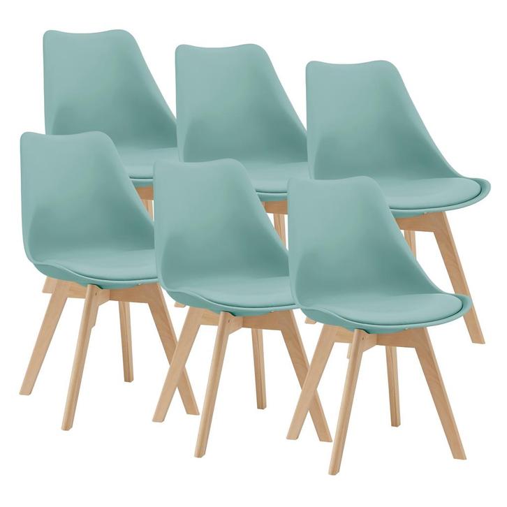 Eetkamerstoel Dubrovnik set van 6 kunstleer en beuken mint, Huis en Inrichting, Stoelen, Verzenden