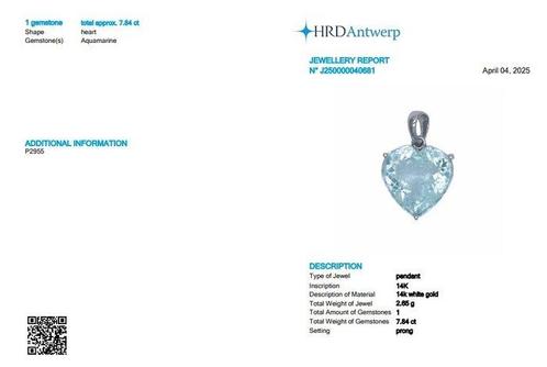 Hanger - 14 karaat Witgoud - 7.84ct. tw. Aquamarijn -, Sieraden, Tassen en Uiterlijk, Antieke sieraden