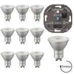 10 LED GU10 spot Lybardo | 8 watt 3000K + LED dimmer 3-175W, Huis en Inrichting, Lampen | Losse lampen, Nieuw, Bajonetsluiting