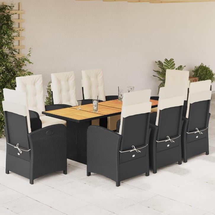 vidaXL 9-delige Tuinset poly rattan zwart, Tuin en Terras, Tuinsets en Loungesets, Tuinset, Nieuw, 8 zitplaatsen, Rotan, Verzenden