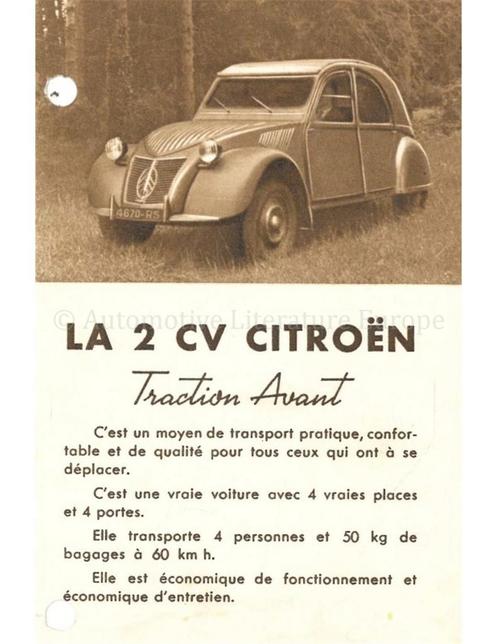 1950 CITROEN 2CV BROCHURE FRANS, Boeken, Auto's | Folders en Tijdschriften