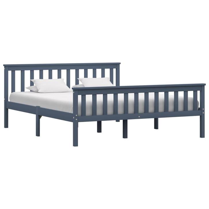 vidaXL Bedframe massief grenenhout grijs 160x200 cm, Huis en Inrichting, Slaapkamer | Bedden, 160 cm, 200 cm, Grijs, Tweepersoons