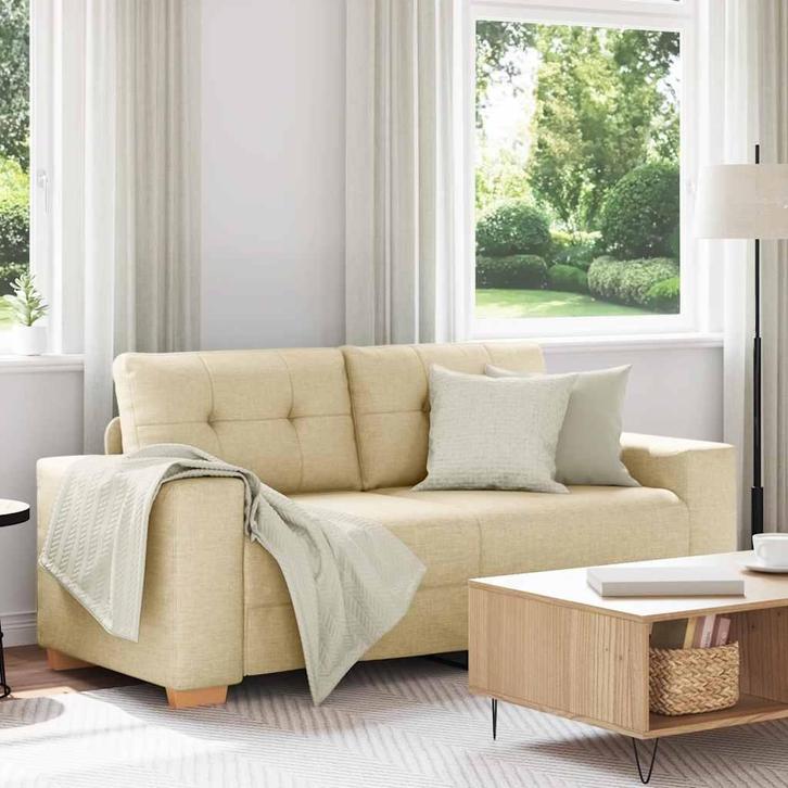 vidaXL Loveseat Bank Crème 140 cm Stof, Huis en Inrichting, Banken | Bankstellen, Nieuw, Stof, Verzenden