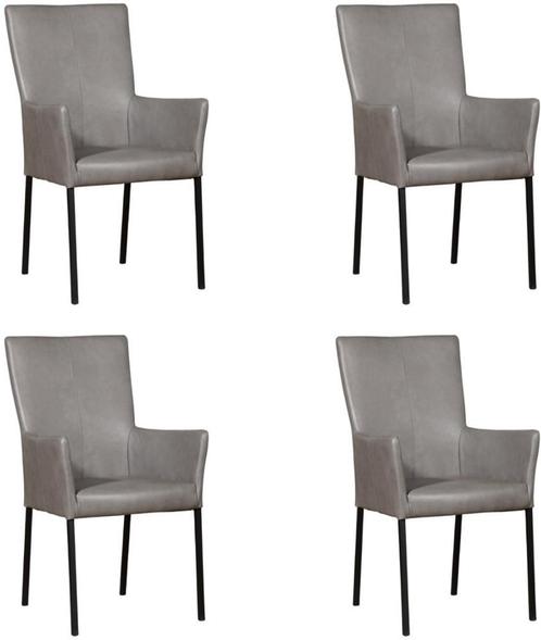 Grijze leren moderne eetkamerstoel - poot vierkant zwart - G, Huis en Inrichting, Stoelen, Overige kleuren, Nieuw, Leer, Ophalen of Verzenden