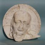 Beeld, Marmeren hoofd van Christus met aureool - 23.5 cm -