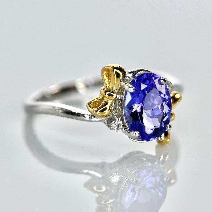 Ring - 14 karaat Geel goud, Witgoud - 1.37ct. tw. Tanzaniet, Sieraden, Tassen en Uiterlijk, Ringen