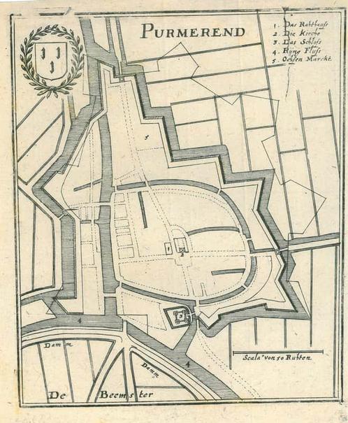 Stadsplattegrond van Purmerend, Antiek en Kunst, Kunst | Etsen en Gravures
