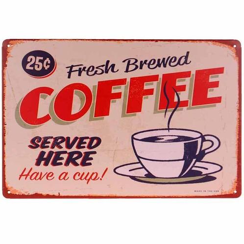 Metalen plaatje - Fresh brewed coffee NIEUW, Huis en Inrichting, Woonaccessoires | Tekstborden en Spreuken, Nieuw, Ophalen of Verzenden