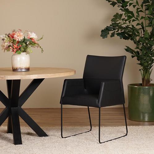 Set van 4 zwart leren eetkamerstoelen Els - met armleuning, Huis en Inrichting, Stoelen, Vier, Overige kleuren, Nieuw, Leer, Ophalen of Verzenden