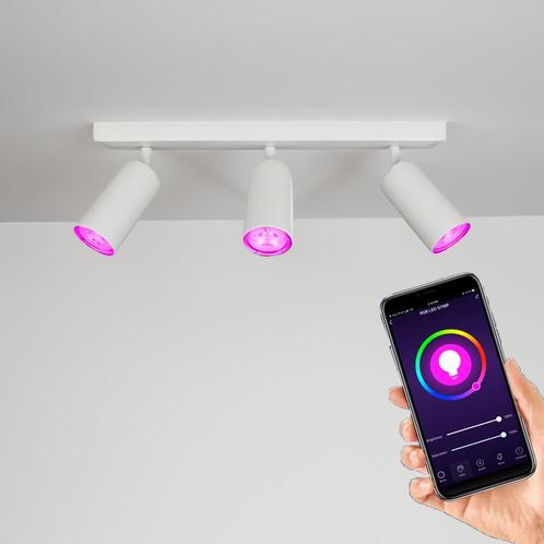 Smart opbouw plafond spot drie dubbel Wit Hue compatible, Huis en Inrichting, Lampen | Spots, Metaal of Aluminium, Ophalen of Verzenden
