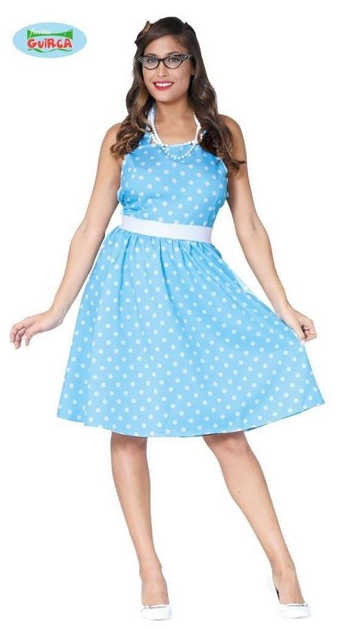 Blauwe polkadot jurk, Hobby en Vrije tijd, Feestartikelen, Feestartikel, Nieuw, Verzenden