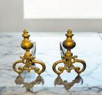 Vuurbok - Messing, Gietijzer - Paar antieke haardrekken, Antiek en Kunst