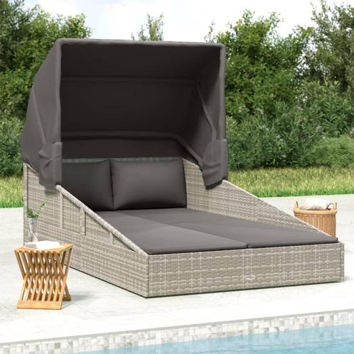 vidaXL Ligbed met inklapbaar dak 200x114x128 cm poly rattan, Tuin en Terras, Ligbedden, Nieuw, Verzenden
