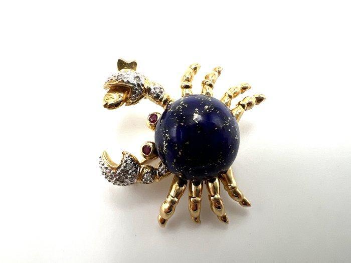 Broche - 18 karaat Geel goud, Witgoud - 0.08ct. tw. Diamant, Sieraden, Tassen en Uiterlijk, Antieke sieraden