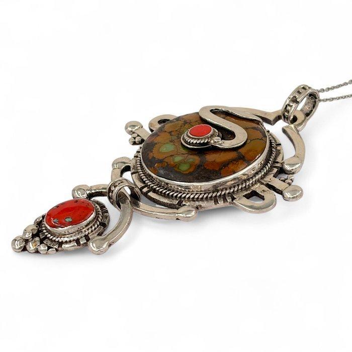 Koraal - Zilver - Ketting met hanger - Etnische Tibetaanse, Antiek en Kunst, Kunst | Niet-Westerse kunst