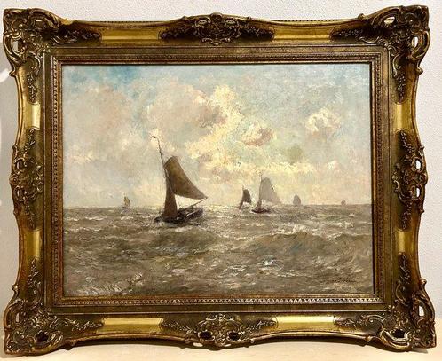 German Grobe (1857-1938) - Zeilschepen op zee, Antiek en Kunst, Kunst | Schilderijen | Klassiek