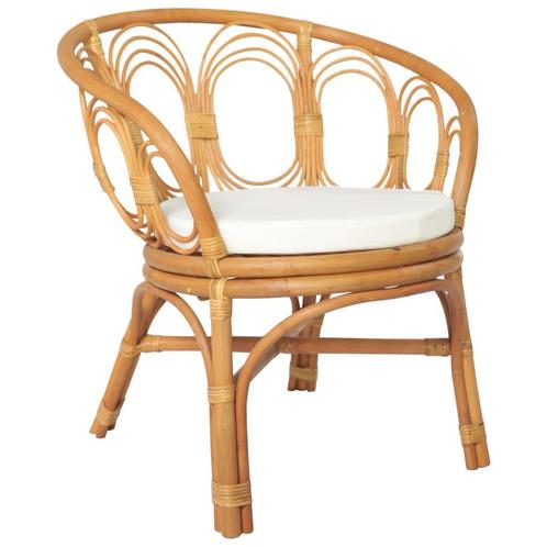 vidaXL Eetkamerstoel met kussen natuurlijk rattan en linnen, Huis en Inrichting, Stoelen, Bruin, Nieuw, Verzenden