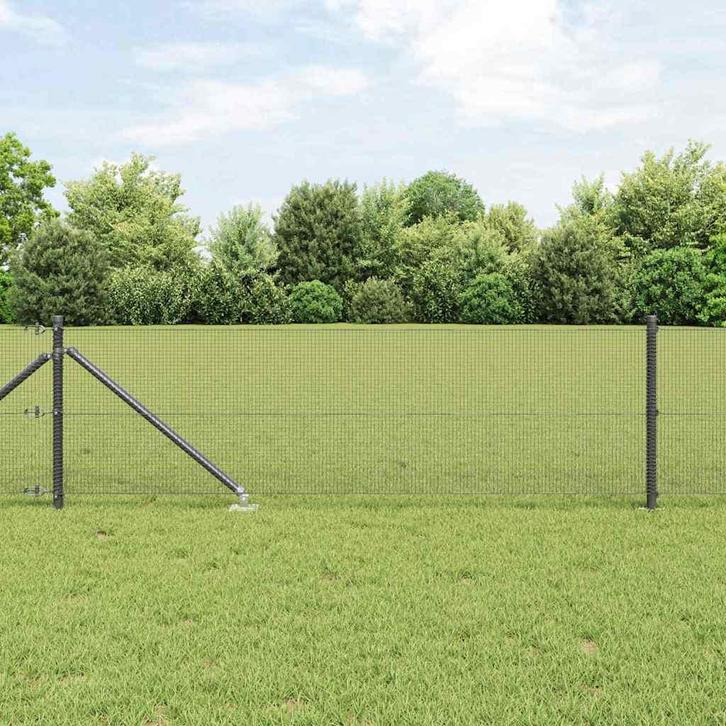 vidaXL Hecke met palen Grijs 0,5 x 50 m Staal, Tuin en Terras, Schuttingen, Nieuw, IJzer, Verzenden