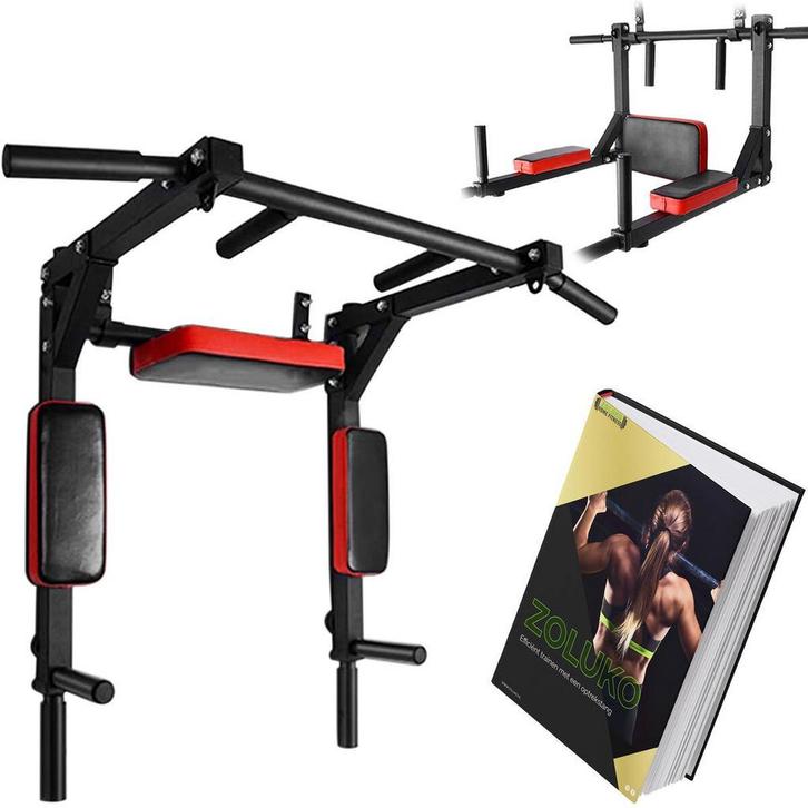 Zoluko Professionele Pull Up Bar en Dip Bar - Met E-book, Sport en Fitness, Fitnessmaterialen, Nieuw, Verzenden