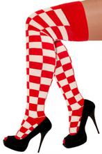 Lange Sokken Rood Wit Geblokt 36-44 Kniekousen Carnaval Brab, Nieuw, Carnaval, Ophalen of Verzenden, Overige maten