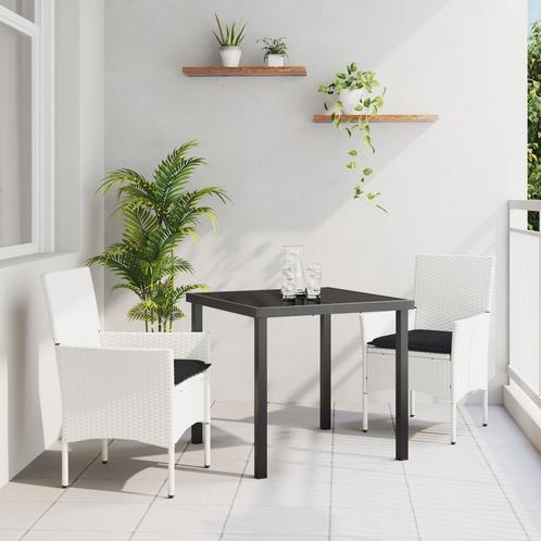 vidaXL 3-delige tuinset met kussens in het wit van poly, Tuin en Terras, Tuinsets en Loungesets, Tuinset, Nieuw, Rotan, Verzenden