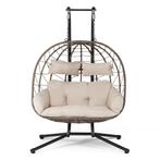 Polyrotan Dubbele Hangstoel Aria - Beige - Incl. Onderstel &, Tuin en Terras, Tuinstoelen, Verzenden, Nieuw