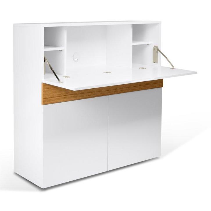 *WOONWINKEL* TemaHome Focus Moderne Secretaire Wit Met Eiken, Huis en Inrichting, Bureaus, Nieuw, Verzenden