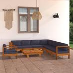 vidaXL 9-delige Loungeset met donkergrijze kussens, Tuin en Terras, Verzenden, Nieuw, Hardhout, Loungeset