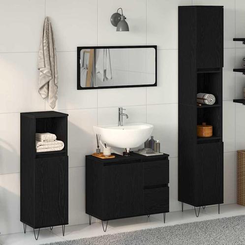 vidaXL Badkamer Meubelset met lade 3 pcs Zwart Eiken 30 x 30, Huis en Inrichting, Badkamer | Badkamermeubels, Nieuw, Verzenden