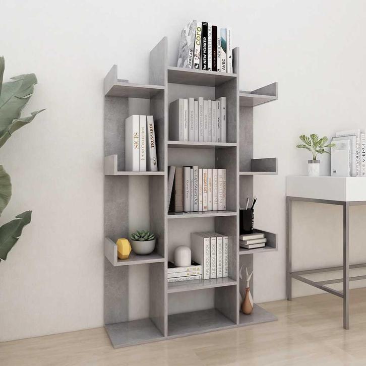 vidaXL Boekenkast 86x25,5x140 cm bewerkt hout betongrijs, Huis en Inrichting, Kasten | Boekenkasten, 25 tot 50 cm, Nieuw, Overige houtsoorten