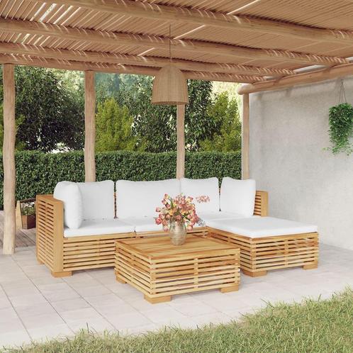 vidaXL 5-delige Loungeset met kussens massief teakhout, Tuin en Terras, Tuinsets en Loungesets, Loungeset, Nieuw, 4 zitplaatsen