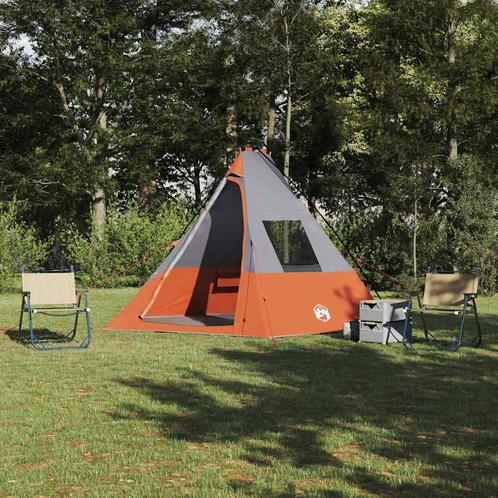 vidaXL Tent Grijs en Oranje en Zwart 383 x 338 x 217 cm, Caravans en Kamperen, Tenten, Nieuw, Verzenden