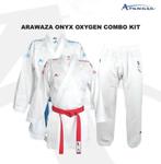 Arawaza karatepak Onyx | WKF | Blauw / Rood (Maat: 150), Sport en Fitness, Vechtsporten en Zelfverdediging, Verzenden, Nieuw, Karate
