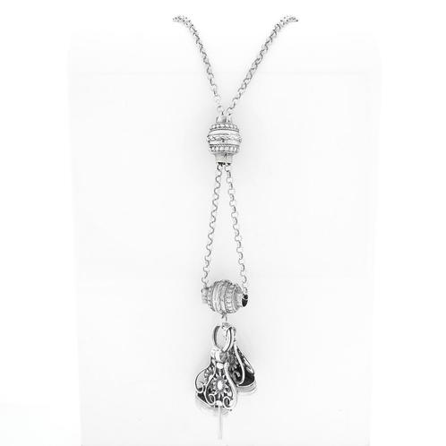 Antiek zilveren horlogeketting met twee signets en horlog..., Sieraden, Tassen en Uiterlijk, Kettingen, Overige kleuren, Gebruikt